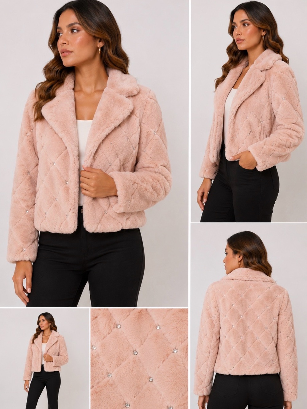 New York & Company Pink Faux Fur Rhinestone Jacket Size M - NWT